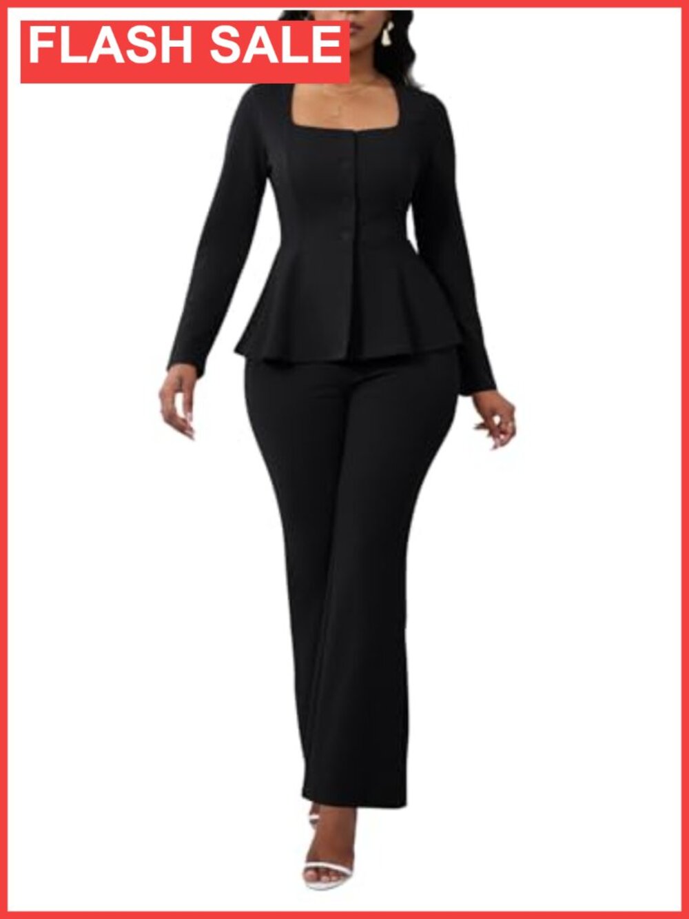 Women's 2 Piece Pantsuit Business Casual Blazer Flare Pants Set